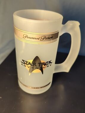 1989 Star Trek Adventure Universal Studios Glass Mug AND  Frosted Glass Tumbler